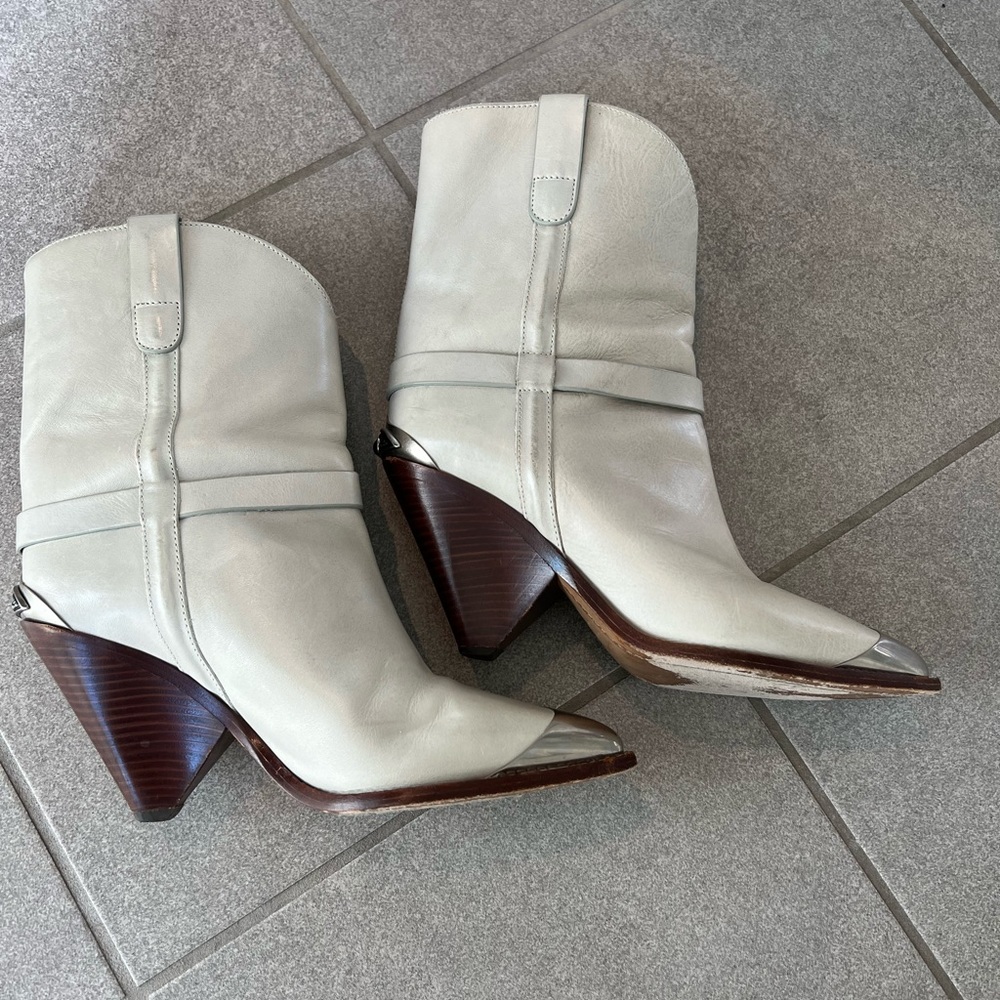 Isabel Marant Limza leather white gray chalk leather boots 39 9